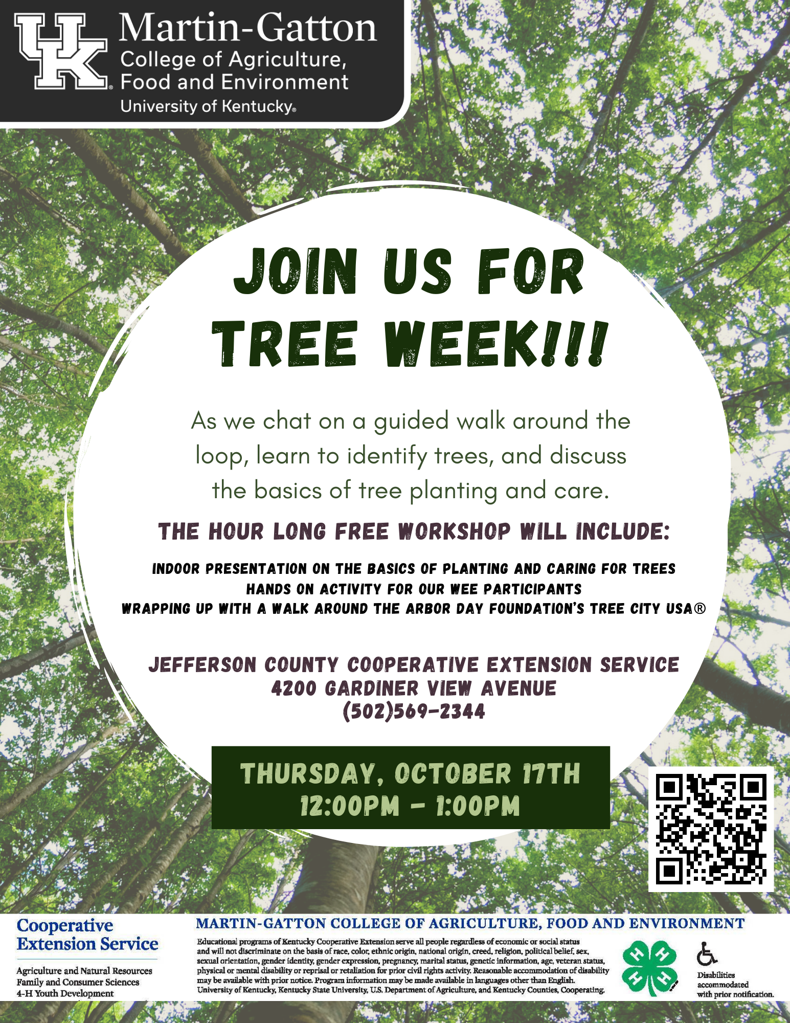 Join us for an indoor presentation on the basics of planting and caring for trees, followed by a guided walk around The Arbor Day Foundation's Tree City USA loop!